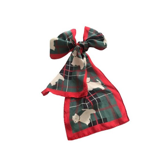 Silk Plaid Scottie Dog Scarf // Long Rectangular Vintage Casual Corner Italian - Picture 4 of 10